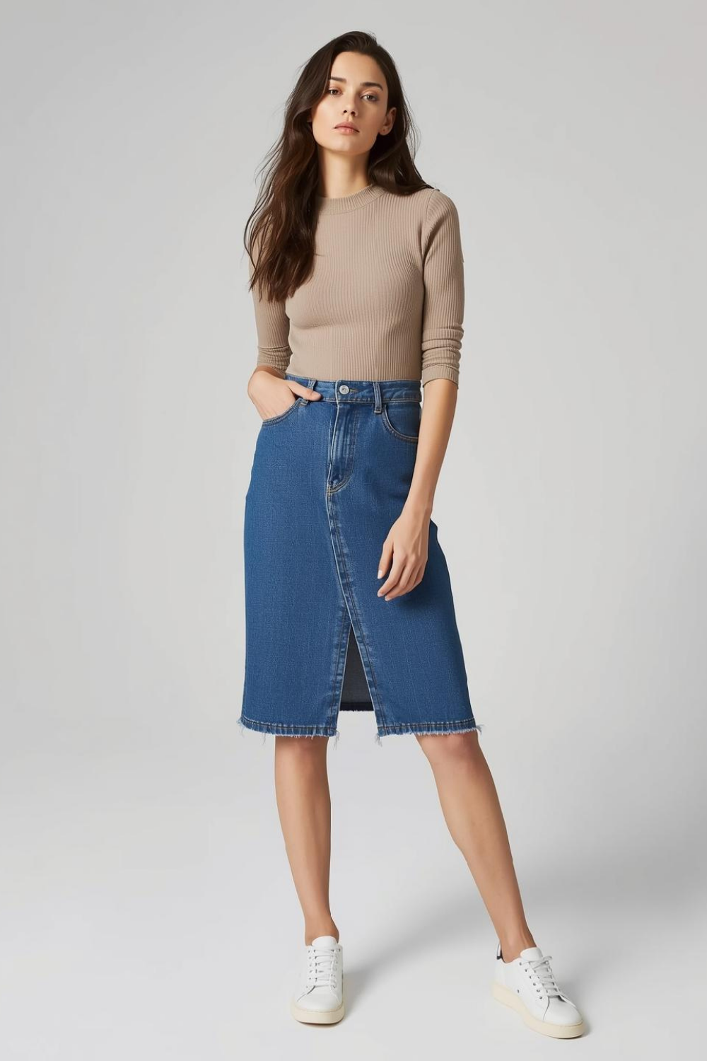Knee-Length Denim Skirt