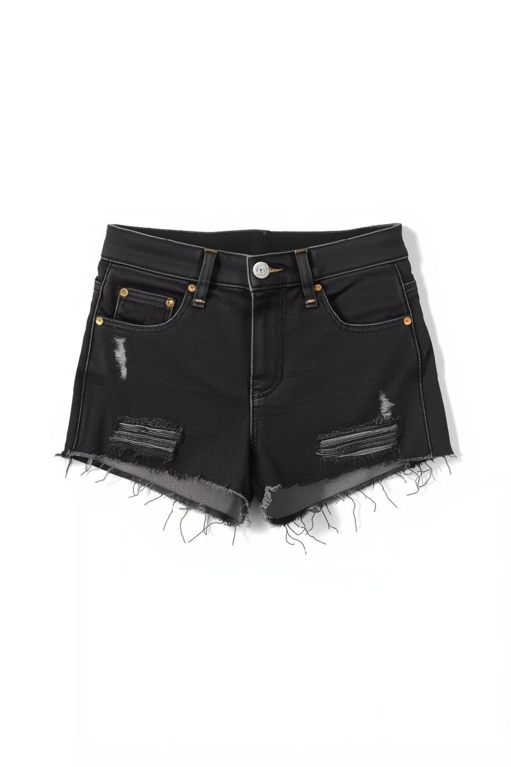 Distressed Denim Black Shorts