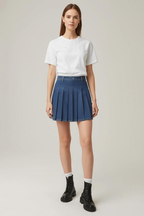 Pleated Denim Mini Skirt