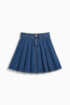 Pleated Denim Mini Skirt