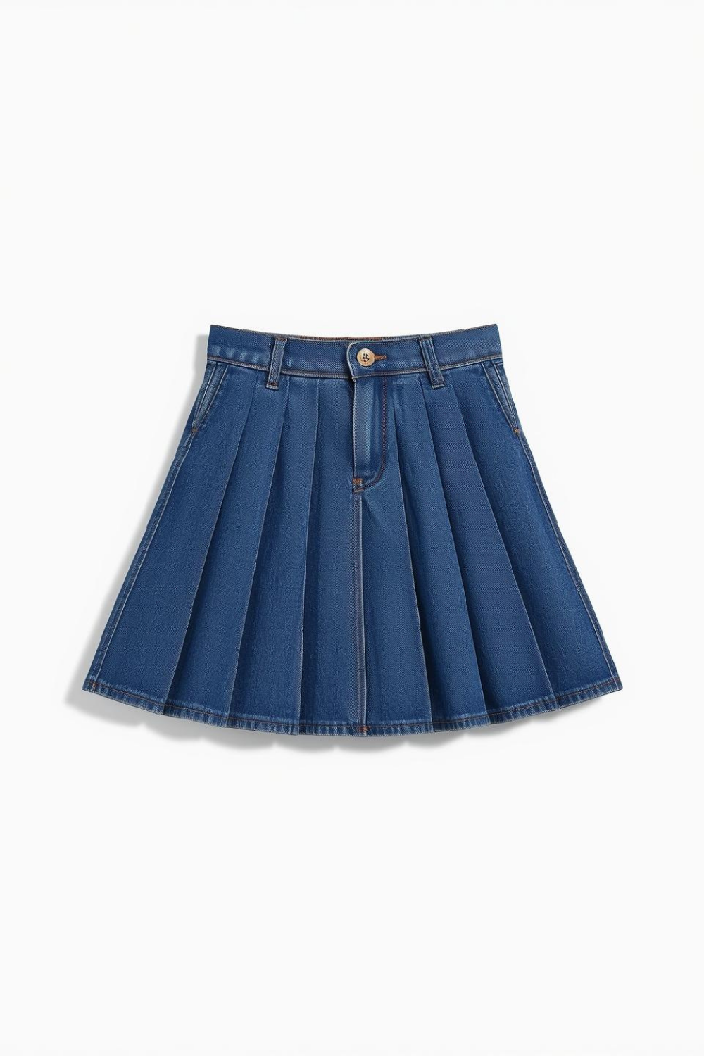 Pleated Denim Mini Skirt